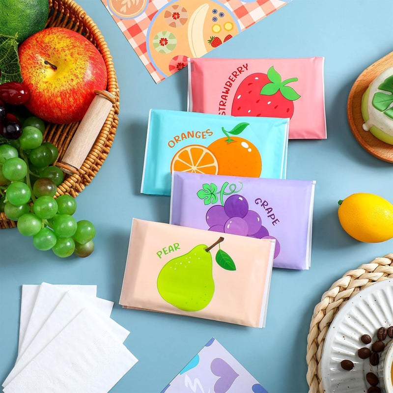 PerKoop 100 Pack Pocket Tissues Travel Slim Packs Small Facial Tissues Wallet Size Toilet Paper for Travel Guest Wedding Supplies, 4 Styles(Fruits) - Image 4